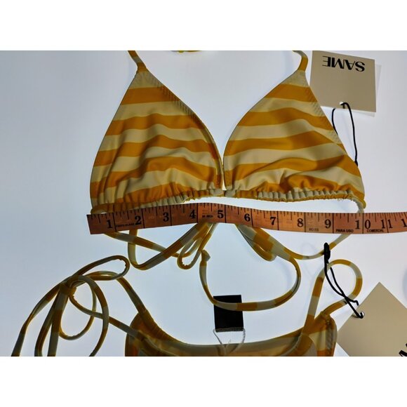 SAME LOS ANGELES Set 2pc Bikiny Swim Top Large Bottom High Weist Stripeed Yellow - Picture 6 of 12